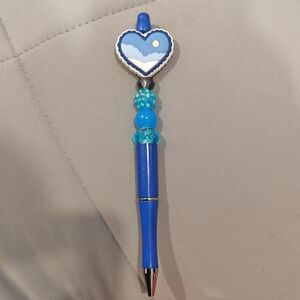 Blue Heart Beaded Pen
